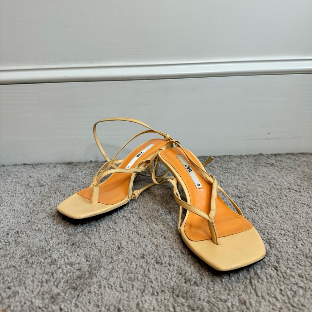 Zara Orange Kitten Heel Sandals with Strappy Design